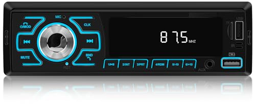 Single Din Car Stereo Bluetooth 1 Din Car Radio Supports FM Radio, Bluetooth Call, APP Control, USB Charging, Aux,7 Colors Lighting