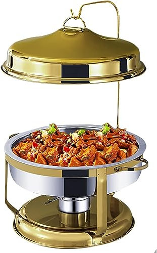 WOTZOV Chafing Dish in Acciaio Inossidabile con Coperchio sospeso, Set di contenitori riscaldanti per Buffet di Catering, Include teglia per Cibo, teglia per Acqua, Contenitore ，Gold