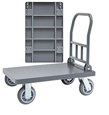 Chariot à roulettes à plat robuste - Chariot pliable avec plateforme en acier antidérapante - Capacité de 600 kg - 4 roues - Chariot portable (90 x 60 x 91 cm) pour un transport facile