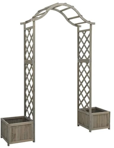 Arche de Jardin en Bois, Arche à Rosiers avec Treillis Pergola de Jardin avec jardinière Gris Bois pin Massif