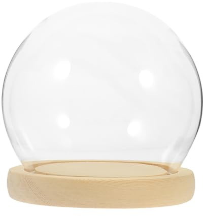 PRETYZOOM Clear Glass Cloche Dome with Wood Base Decorative Glass Globe Display Case for Preserved Flowers Succulents DIY Crafts Valentine Day Housewarming Birthday Christmas