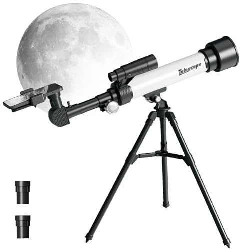 Auveach Telescopio Astronomico per Principianti Adulti Apertura 50 mm/500 mm, Telescopio Optics Rifrattore Portatile da Viaggio 30X/60X con Treppiede Regolabile