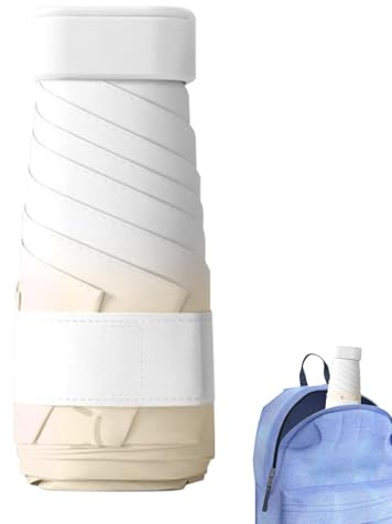 Mini ombrellone da sole, piccolo ombrello compatto tascabile piatto – ultra leggero e pieghevole, ad asciugatura rapida, ombrello piatto da viaggio per spiaggia e passeggiate, Colore caffè al latte-