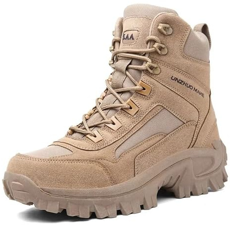 Läderstövlar, ortopediska stövlar for män, punkteringsskyddande, vattentäta, stukningsskyddande, vandringsskor, slitstarka(Beige,40)