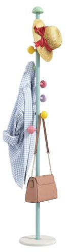 Permory Coat Rack Stand with 7 Mushroom Hooks, Adjustable Height 35.4-65.3 Kids Coat Rack, Cute Freestanding Clothes Rack for Entryway Bedroom Playroom, Multicolored (Blue)