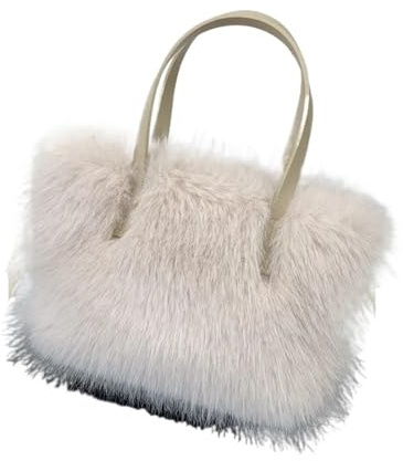 Zymjzbetic Plysch Tote Bag Faux läder för kvinnor fyrkantiga axelväskor, vinter crossbody-väska, mjuk och fluffig, plysch små väskor för, Beige, Talla única