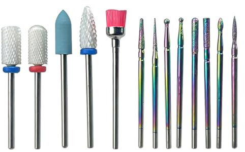 Punte Fresa Unghie,13 Pezzi Punta da Trapano per Unghie, 3 punte da trapano in ceramica, 8 punte per trapano diamantate, 1 pennello, per unghie, per manicure e pedicure, Rimozione Gel, Pelle Morta