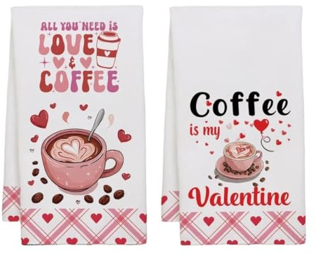 2pcs 40x60cm Valentine's Day Coffe Lover Series Dishcloth Tea Towel Kitchen Dishcloth Grid Kitchen Towels