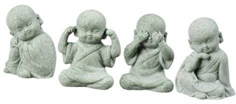 Artibetter 4 Stück Kleine Zen Mönch Figuren aus Grüner Sandstein Statue Kompakte Mönchsdeko für Teetisch und Gartendekoration Chinesische Meditations Deko