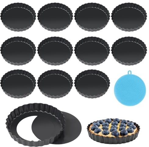 ztowoto 12 Piezas 12cm Molde Para Tartaletas Con Fondo Desmontable, Revestimiento Antiadherente Pequeño Molde Para Quiche Y Tarta,Juego Redondo Molde para tartas Magdalenas(4.7 pulgadas-Negro)