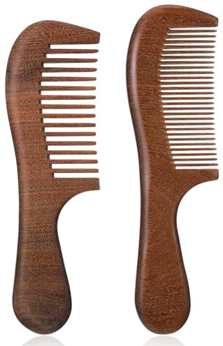 RAHHLIZS 2 Stück Holzkamm Haare Sandelholz Kamm für Natürliche, Wooden Hair Comb Haar Haarkämme Damen und Herren Kamm Grob Holz Strähnenkamm Holzkamm Haarkamm für Locken und Lange Haare