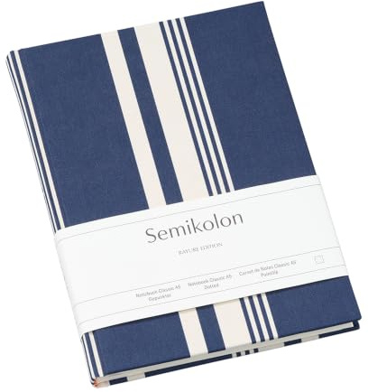 Semikolon 600154 - Notizbuch Classic A5 dotted - 176 Seiten, cremeweißes Papier - Lesezeichen - Rayure Edition Marine/Chamois