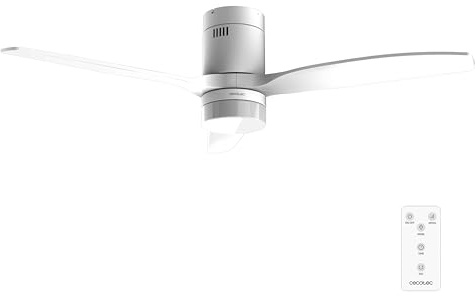 Cecotec Ventilador de Techo EnergySilence Aero 4600 Arctic White&White | Luz, Mando a Distancia, Motor DC 38W, Diámetro 132cm, Lámpara LED 18W, 3 Aspas, 6 Velocidades, Temporizador 8h