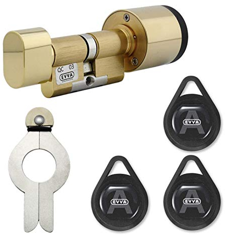 EVVA AirKey Knaufzylinder 31/31K (K=Knaufseite mechanisch) inkl. 3 KeyTags inkl. 6 KeyCredits inkl. Montagewerkzeug - alle Längen von 31/31K bis 71/71K verfügbar - Messing poliert