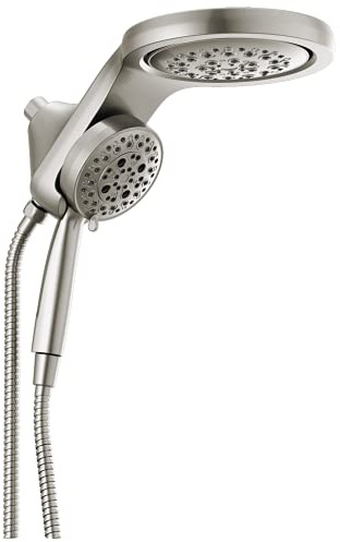 Delta Faucet HydroRain 5-Spray H2Okinetic Dual Shower Head with Handheld Spray, Brushed Nickel Shower Head with Hose, Handheld Shower, Detachable Shower Head, 2.5 GPM Flow Rate, Stainless 58680-SS25