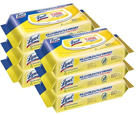 Lysol Disinfectant Handi-Pack Wipes, Multi-Surface Antibacterial Cleaning Wipes, for Disinfecting and Cleaning, Lemon and Lime Blossom, 480 Count (Pack of 6)