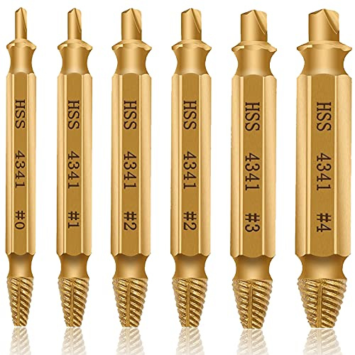Estrattore Di Viti, [6 Pcs] Diyife Set Di Estrattori Di Bulloni Danneggiati, Dispositivo Di Rimozione Viti,Dispositivo Di Rimozione Bullone Rotto In Acciaio H.S.S 4341# per Danneggiati/Spellati,Aureo | Dispositivo Di Rimozione Viti, Dispositivo Di Rimozione Bullone Rotto In Acciaio H.S.S 4341# per Danneggiati/Spellati, Aureo