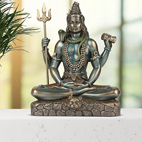 ARTVARKO Statua in bronzo legato Shiva Shiva meditazione Shiv con trishul murti meditazione decorazione casa riscaldamento per casa Mandir Puja Temple Pooja Showpiece regalo 15,2 cm, MEDSHIVA6INKC290