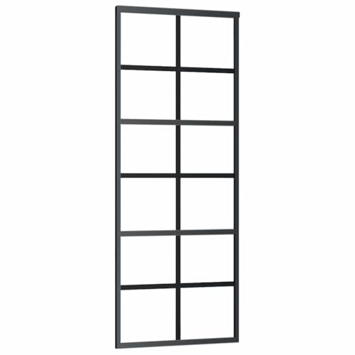 vidaXL Puerta Corredera Entrada Corrediza Deslizante Cuarto de Baño Hogar Sala de Estar Salón Habitación ESG Vidrio y Aluminio 76x205 cm Negro