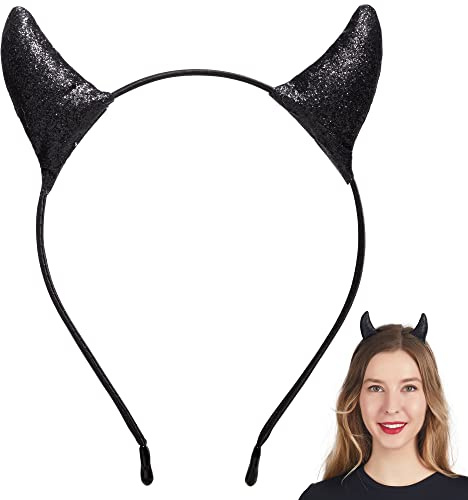 Spooktacular Creations Serre-tête à cornes de diable noires d'Halloween – Couvre-chef à cornes pour enfants, femmes et hommes – Accessoires de costume, déguisement, costumade