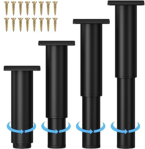 Metal Adjustable Furniture Legs 5.12-9.45 inch, Wlrrcwdttc Sofa Legs Cabinet Legs Adjustable Height Replacement Support Legs for Bed/Couch/Dresser/Chair/Coffee Table, Legs for Furniture Set of 4-Black
