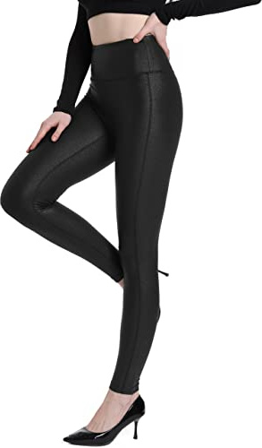 HARTPOR Women's Faux Leather Leggings Stretch High Waisted Shiny Leggings Leather Pants Pleather Leggings Yoga Pants, Black M