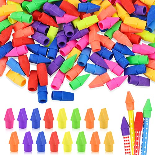 Fyess 800PCS Caps Pencil Erasers Chisel Shape Pencil Eraser Arrowhead Caps Erasers Latex Free Pencil Pencil Eraser Toppers Assorted Colors for Favors Games Prizes Pencil Top Erasers Home School Office