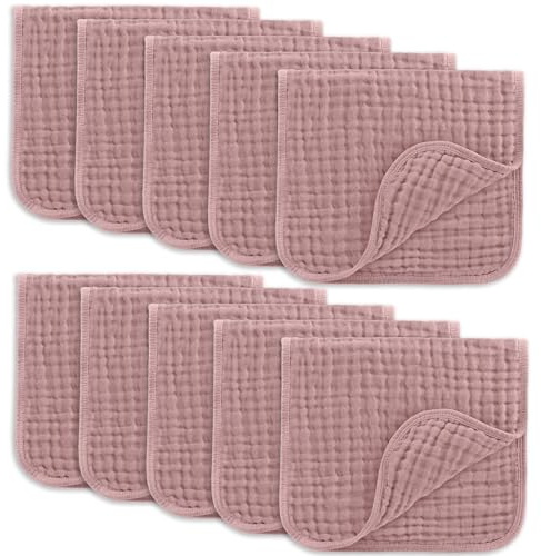 Comfy Cubs - Juego de 10 Grandes paños de Muselina 100% algodón para bebé, 6 Capas Extra absorbentes y Suaves, para bebés niños y niñas, para recién Nacidos, Malva, Juego de 10, 20 x