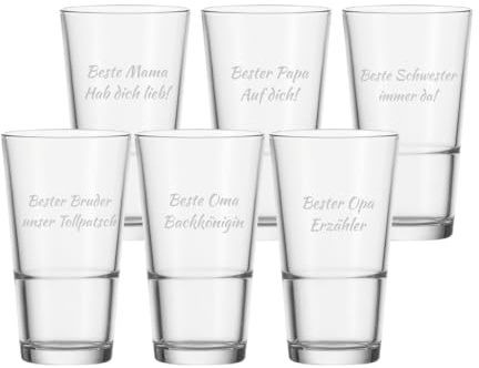 LUXENTU Trinkglas mit Gravur, Name horizontal, 330 ml, 6 Stück | Personalisierte Softdrinkgläser mit Namensgravur für Geburtstage & Events, Spülmaschinenfest