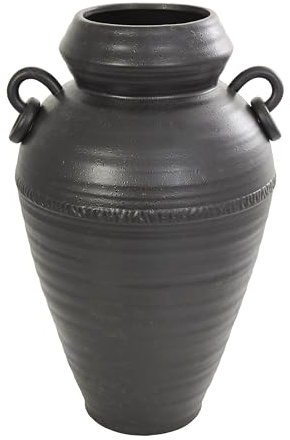 Deco 79 Ceramic Decorative Vase Amphora Centerpiece Vase with Speckled Texture and Ring Handles, Flower Vase for Home Decoration 12 x 12 x 20, Black