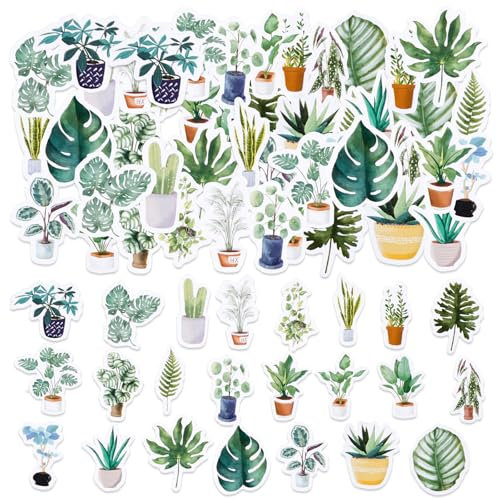 46 Stück Topfpflanze Aufkleber - Kleine Natur Pflanze Aufkleber DIY Dekoration Set für Reisekoffer, Laptop, Planer, Kalender, Scrapbook, Koffer, Notizbücher, Journal