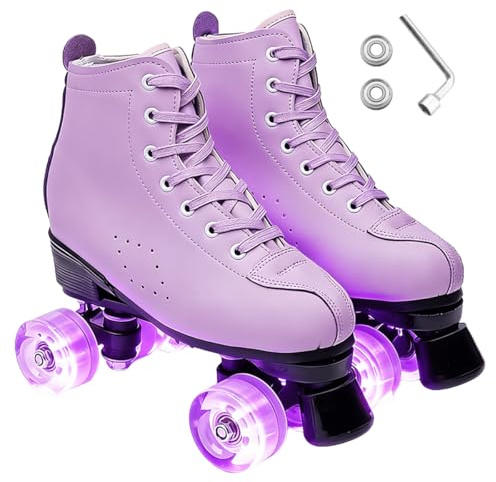 ERNAN Pattini a 4 ruote, pattini paralleli con ruote luminose, top alto classico, pattini a rotelle per adulti, bambine, bambini e principianti, taglia 37-43 (Purple, 43)
