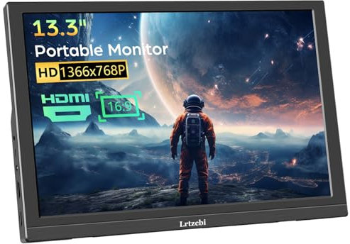 Lrtzcbi Tragbarer Monitor 13,3 Zoll, FHD 1366x768p LED Bildschirm mit Dual HDMI Eingebaute Lautsprecher/Stand, Portable Monitor für Laptop/Xbox/PC/Switch/PS4/5