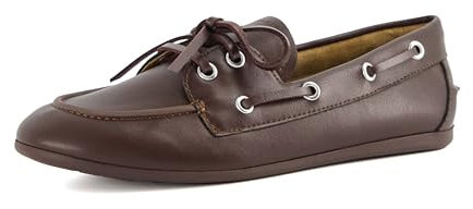 CUSHIONAIRE Anchor - Zapatos náuticos para Mujer, mocasín clásico sin Cordones con Detalles náuticos + Espuma viscoelástica, Anchos Disponibles, Marrón Oscuro Liso, 37.5 EU