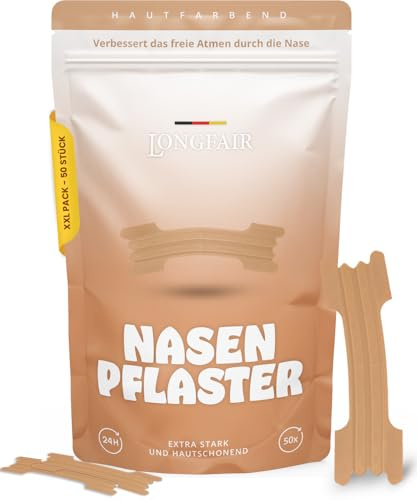 Premium Nasenpflaster | 50 Stück | verbessert Schlafqualität und steigert die Leistung | hilft gegen Schnarchen | extra starke Haftung & hautschonend (Hautfarbe)