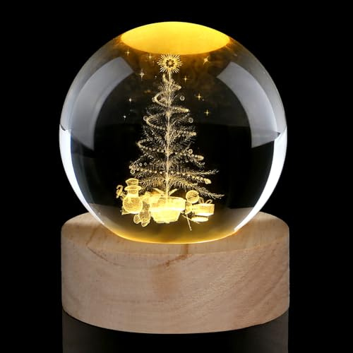 60 mm Christbaum Glaskugel Deko, Weihnachtsdeko Kristallkugel Geschenke | AWARDSEN Weihnachten Kristallkugel Nachtlicht Deko Wohnzimmer für Raumdekoration, Schönes Geschenk für Frauen