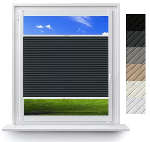 Stores Plissés Occultants Personnalisés Concept Blinds – Tissu Occultant – Stores sur Mesure – Installation Facile sans PERÇAGE – Largeur 30–170 cm x Hauteur 20–240 cm