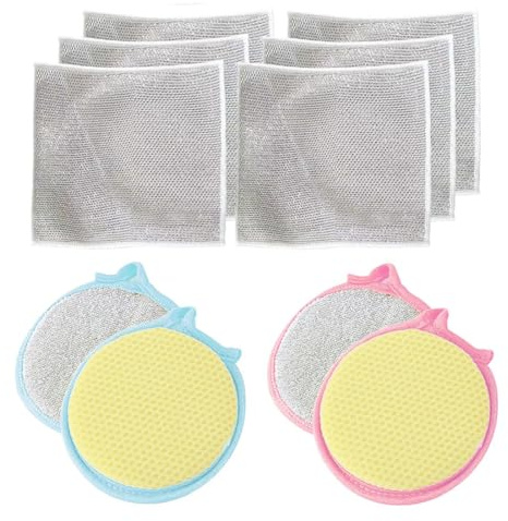 JYNXOR 10 Pcs Esponjas Lavavajillas De Acero Cocina, Paños De Alambre,Estropajos De Limpieza, Reutilizables, Lavables, Estropajo Cocina, Paños De Esponja Limpia y No Rasca Para Platos De Cocina Casera