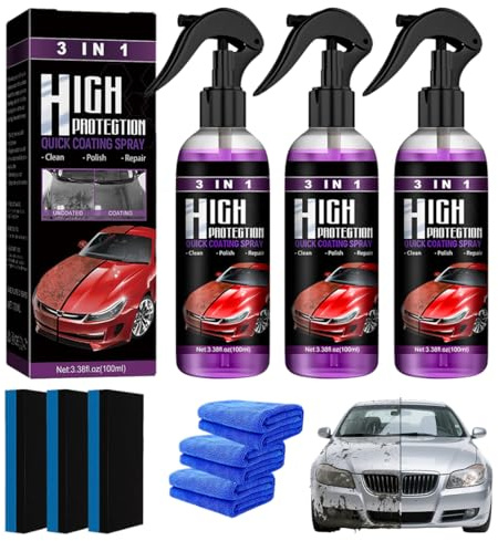 Spray de Revêtement Céramique Pour Voiture 3 en 1 - Revêtement de Polissage Nano, High Protection 3 en 1 Voiture Spray Nano Anti Rayures, High Protection 3 en 1 Spray, voiture comme neuve (3x100ml)