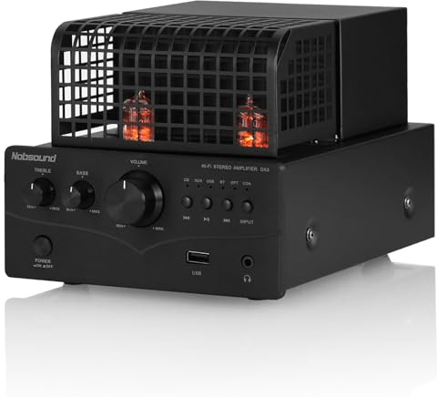Nobsound HiFi Tube Bluetooth Amplifier: Receiver with Optical/Coaxial & Flash-Drive Player, PRE-Out 2.1, 3.5mm Headphone, 6J1 Valve Preamp, Desktop Audio for Audiophiles