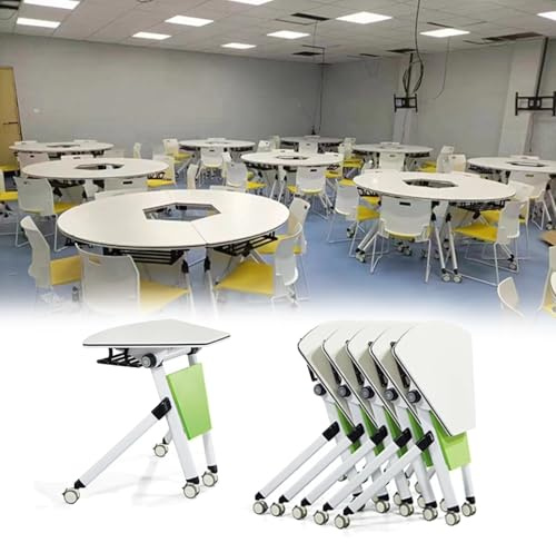 Tavolo da conferenza pieghevole rotondo portatile su ruote, per riunioni e lavoro, design salvaspazio, fino a 8 persone, disponibile in 4,9/5,2/1,8 m di diametro