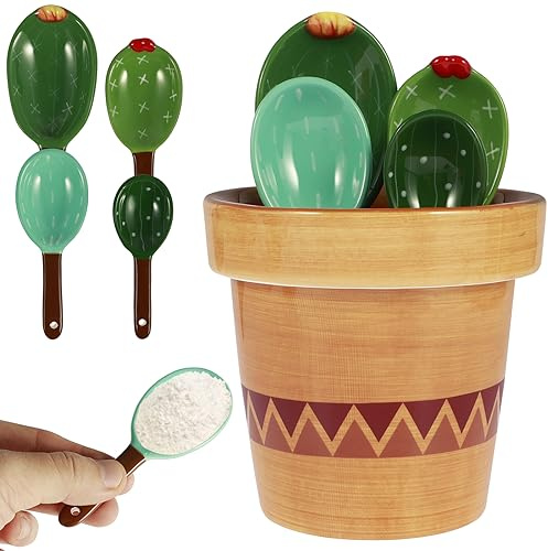 Set di 4 cucchiai dosatori in ceramica a forma di cactus, con base per vaso di fiori, set riutilizzabile per la cucina di casa