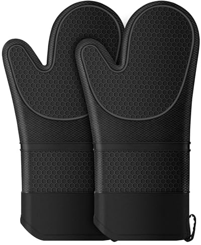 Oven Mitts, Anti-Slip Silicone Oven Gloves, Up to 500℉ for Kitchen Cooking