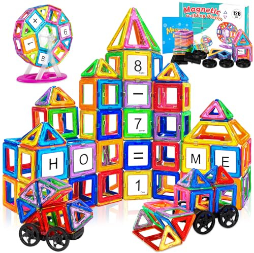 JUQG 126Pcs Giocattoli da Costruzione Magnetici, Set di Costruzioni Giocattolo Magnetiche, Giocattoli Educativi da Costruzione, Regalo Giocattolo Magnetico per 3+ Ragazzi e Ragazze (126Pcs)