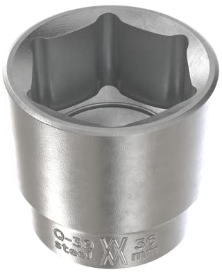 Vaso de 36 mm para llave de carraca de 1/2 de Acero al cromo vanadio | Vaso hexagonal con adaptador de 12,5 mm (1/2) de WIESEMANN 1893 | 80805