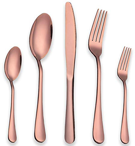 Berglander Edelstahl Besteck Set 30 Stück Mit Titan Roségold Vergoldet, Kupfer Farbe, Service für 6