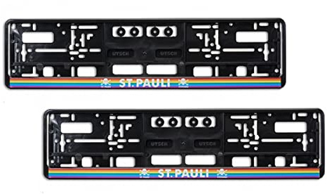 FC St. Pauli Kennzeichenhalter - Regenbogen - 2er Set Nummernschildträger FCSP - Plus Aufkleber Wir lieben Fußball