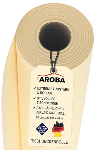 AROBA 1x Airlaid Tischdeckenrolle (Beige, 0,8 m x 24 m) - Stoffähnliche Tischdecke- Hochwertige Tischtuchrolle für Hotel Catering Geburtstag Restaurants Kommunion Taufe