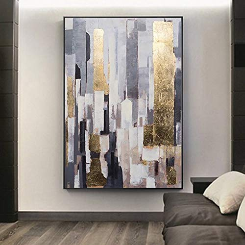 Pittura Ad Olio Dipinto A Mano Su Tela,Paesaggio Astratto Pittura,Oro E Grigio Nero,Europea Moderna Grande Lusso Art Home Arredo Per Camera Da Letto Soggiorno Ufficio Adulti Doni,110 X 165 Cm
