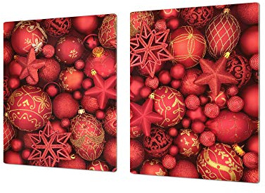 Salvaencimera Extra-Grande de vidrio templado - Conjunto de tablas para picar - Cubre Vitro Gigante – UNA PIEZA (80 x 52 cm) o DOS PIEZAS (40 x 52 cm) DD30 Serie de Navidad